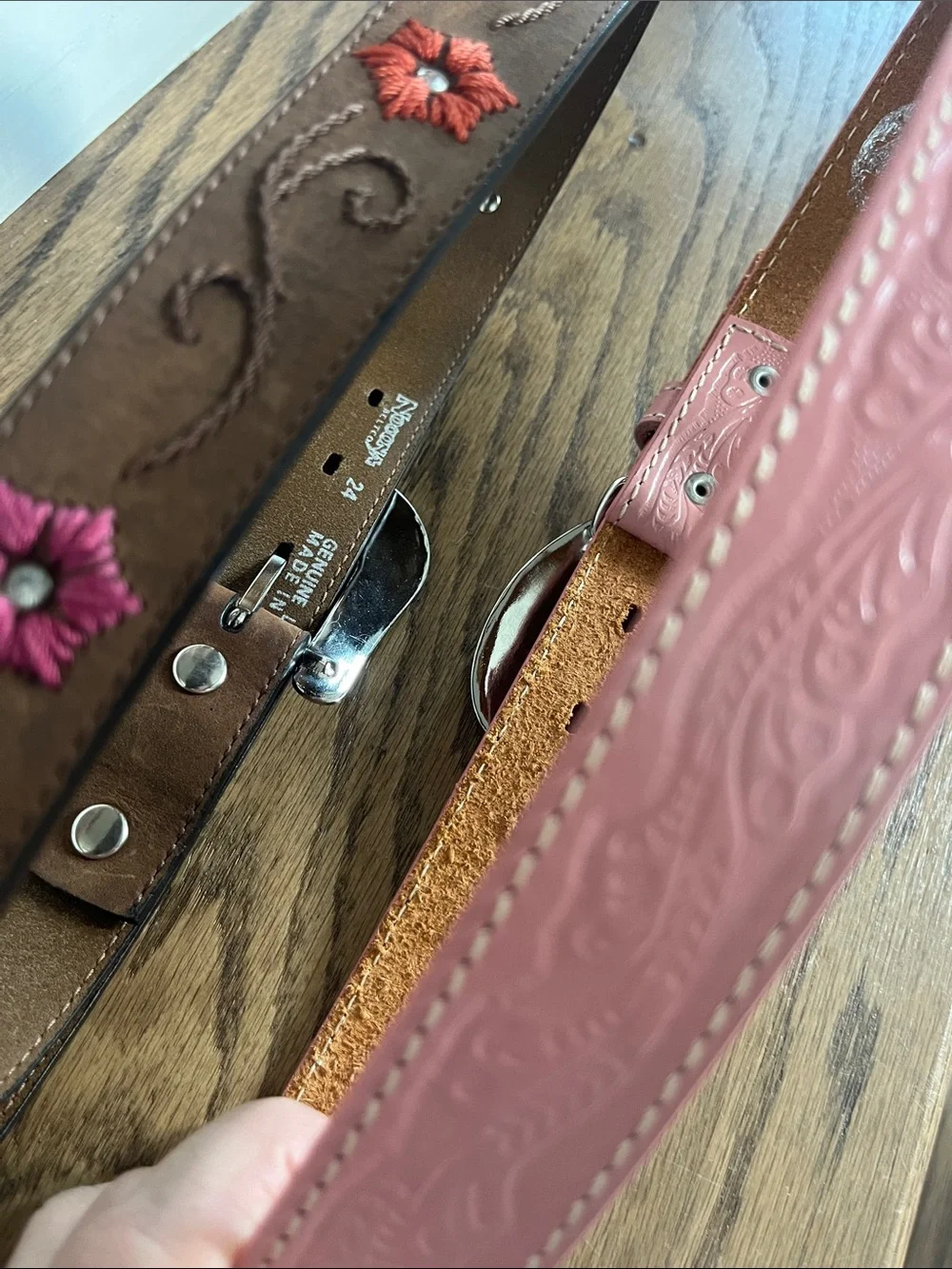 2 Nocona Western-Style Belts with Decorative Buckle size 24